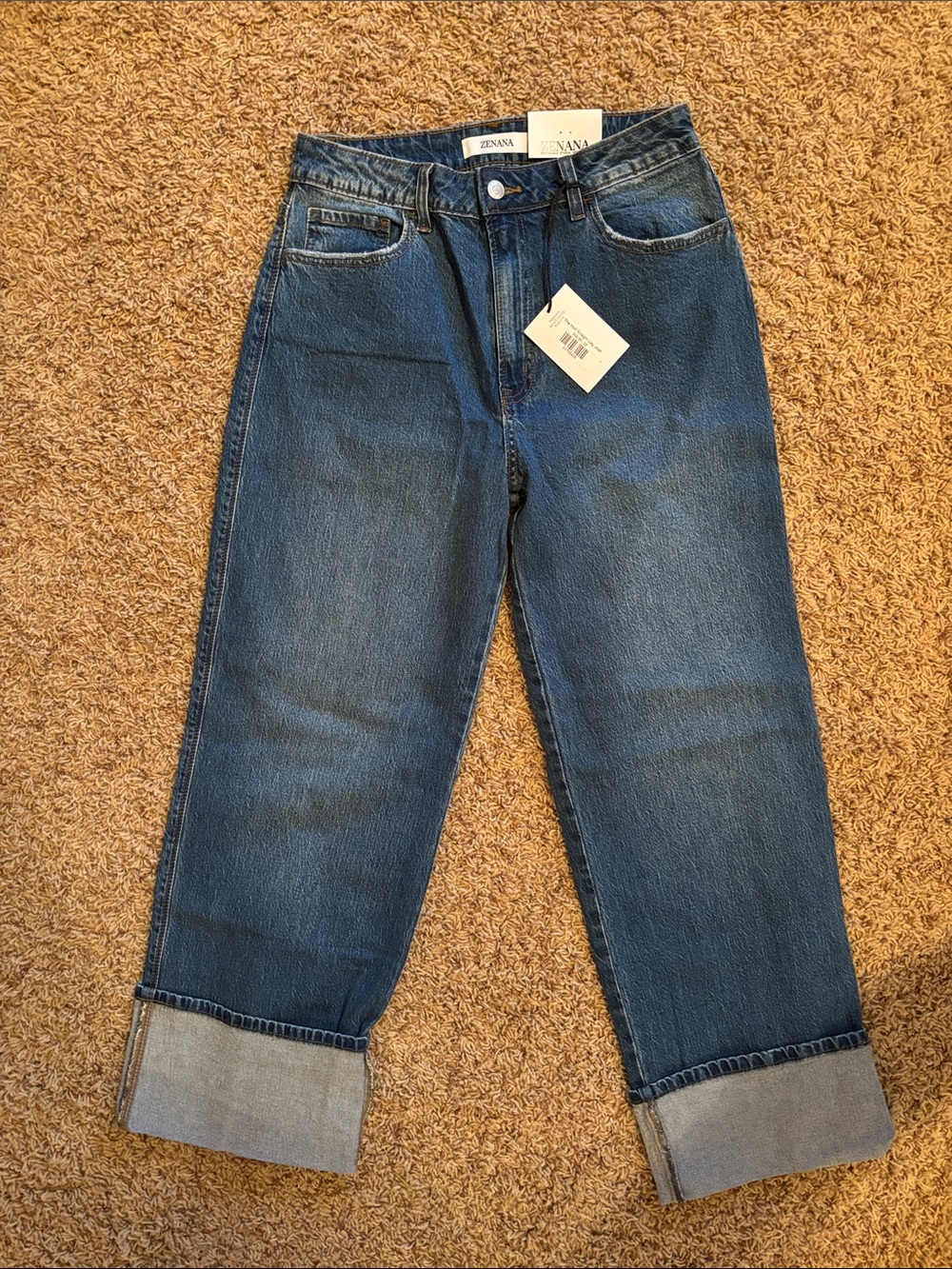 Zenana Women's Dark Blue straight leg cuffed jeans, can uncuff for longer wear!!
